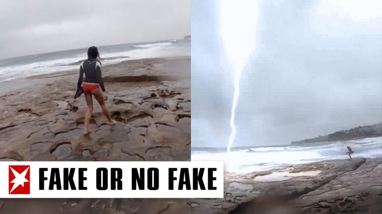 Fake or no Fake: lightning misses young woman only, almost (Video)